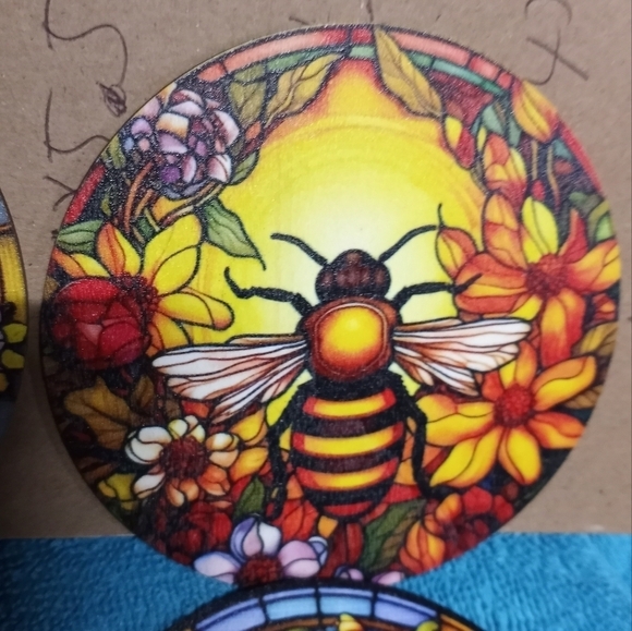 Colorful Bee Art Coasters Set Of 6 - Picture 4 of 8